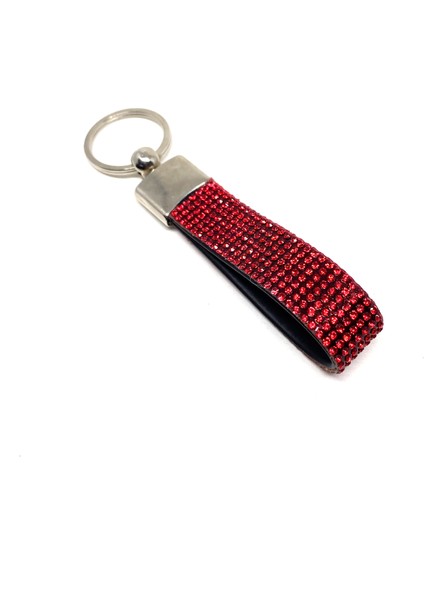 Kristal Taşlı Deri Anahtarlık Kırmızı
