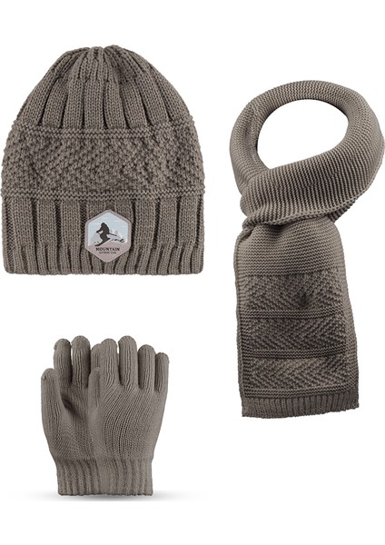 9-15 Yaş Garson 3'lü Takım Erkek Atkı, Eldiven ve Şapka Set Içi Polarlı