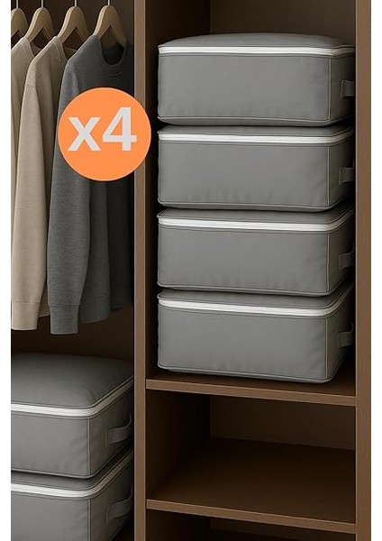 4 Adet Çok Amaçlı Giysi Dolap Düzenleyici Hurç- Kazak-Giysi-Pike-Battaniye Hurcu 40X40X30 cm fırsatları