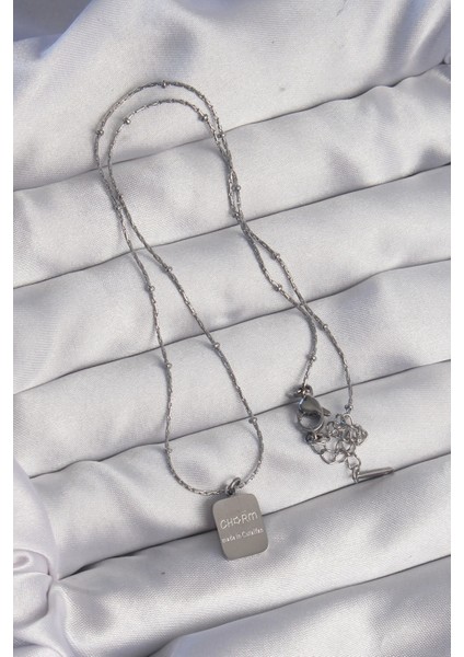 316L Çelik Gümüş Renk Kare Charm Model Kolye fiyatları