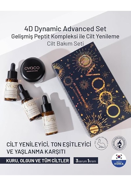 Dynamic Cilt Bakım Seti – Peptit, Squalane, Ginseng, Panthenol, Niacinamide B3 – Yaşlanma Karşıtı, Leke Karşıtı – Kore Bilimiyle Geliştirildi – 3 Serum + 1 Krem fiyatları