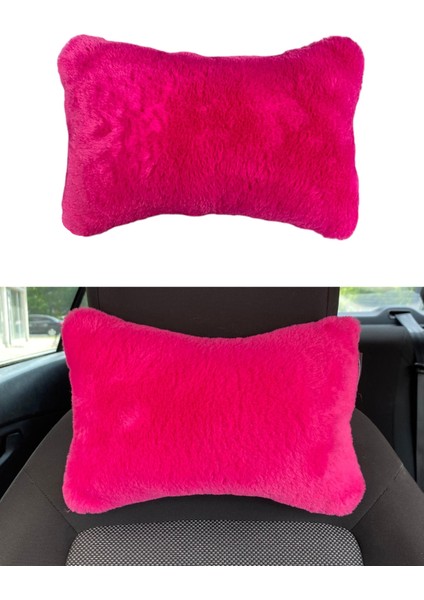 Yumuşak Peluşlu Ortopedik Araba Seyahat Boyun Yastığı Tekli Fuşya Pembe