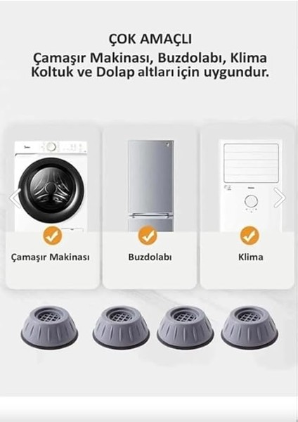 4 Adet Beyaz Eşya Altlığı Ayağı Çamaşır Bulaşık Makinası Buzdolabı Yükseltici Titreşim Önleyici modelleri