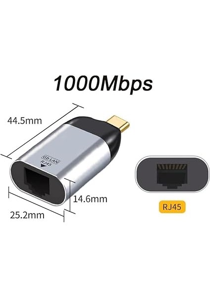 3.1 Type - C To Ethernet RJ45 Adaptör Çevirici 1/1000 1 Gigabit Tip C Ethernet Ağ Lan Adaptörü Macbook ve Type C Çıkışlı Notebook Dizüstü Bilgisiyar Uyumlu S-1725 modelleri