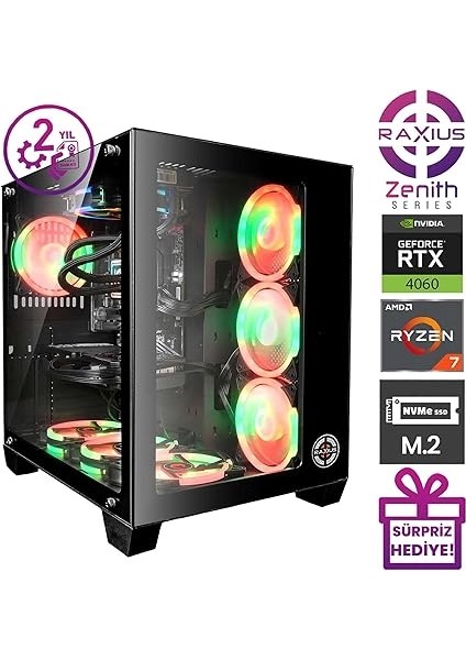 Zenith Z1 R7 4060-57X14 Ryzen7 5700X 64GB 2tbssd RTX4060 W11P Gaming Masaüstü Bilgisayar fiyatları