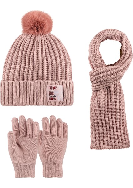 9-15 Yaş Garson 3'lü Takım Kız Atkı, Eldiven ve Şapka Set Içi Polarlı