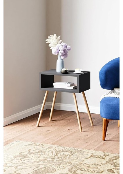 Ahşap Ayaklı Raflı Komodin - Antrasit Gri modelleri