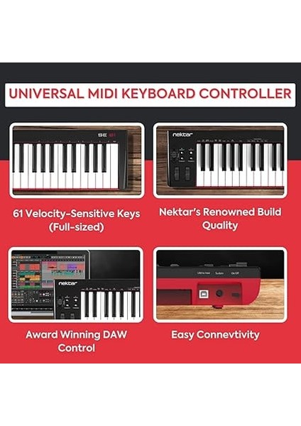SE61 USB Mıdı Controller Klavye, Nektar Daw Entegrasyonlu, Siyah, 61 Tuş modelleri