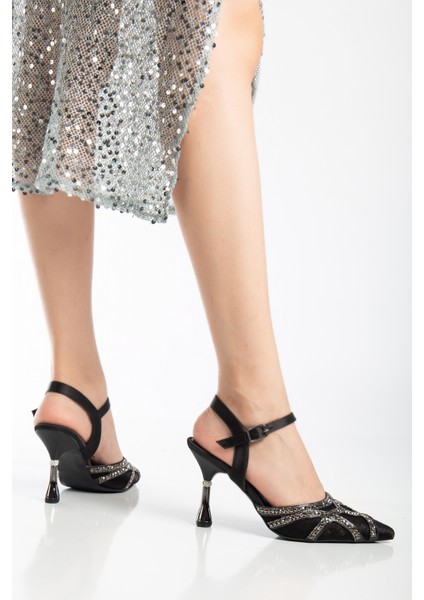 Siyah Saten Kumaş Topuklu Abiye Ayakkabı fiyatları