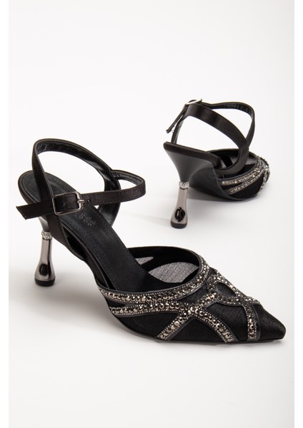 Siyah Saten Kumaş Topuklu Abiye Ayakkabı fırsatları