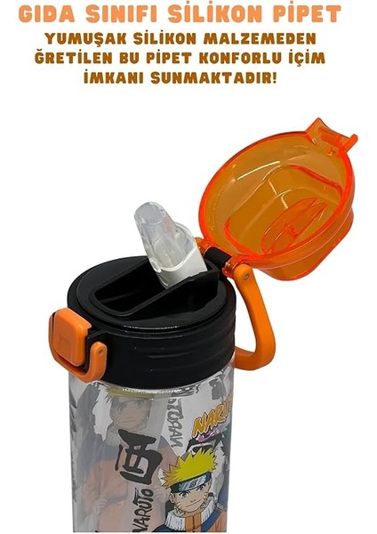 500ML Naruto Yumuşak Silikon Pipetli Kulplu Kilitlenebilir Su Matarası fırsatları