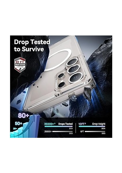Samsung Galaxy S25 Ultra Için Elmas Şeffaf Tasarımlı Kılıf - Magsafe ile Uyumlu, Darbeye Dayanıklı Askeri Sınıf Koruma, Asla Sararma Ince Kılıf, 10 Ft Düşme Testi, Şeffaf modelleri