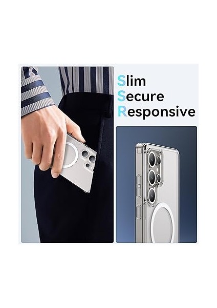 Samsung Galaxy S25 Ultra Için Elmas Şeffaf Tasarımlı Kılıf - Magsafe ile Uyumlu, Darbeye Dayanıklı Askeri Sınıf Koruma, Asla Sararma Ince Kılıf, 10 Ft Düşme Testi, Şeffaf indirimleri