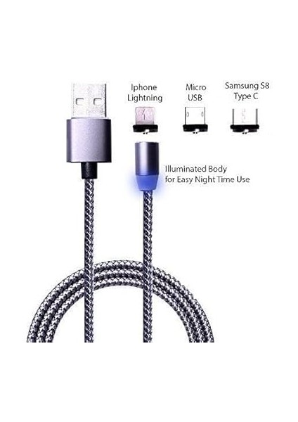 1049 1 Metre Lightning Micro USB Type C Mıknatıslı Tüm Telefonlar Uyumlu Şarj Kablosu (Kablo Bozulmasından Sıkıldınız Mı Manyetik Şarj Tak Çıkar Olmadığı Için Kablo Ömrü Uzun Olacak) modelleri