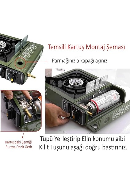 Taşınabilir Kamp Ocağı Tek Gözlü (5 Adet) Gaz Kartuşlu Tüp Uyumlu Bağlantı Gezi Piknik Ocak modelleri