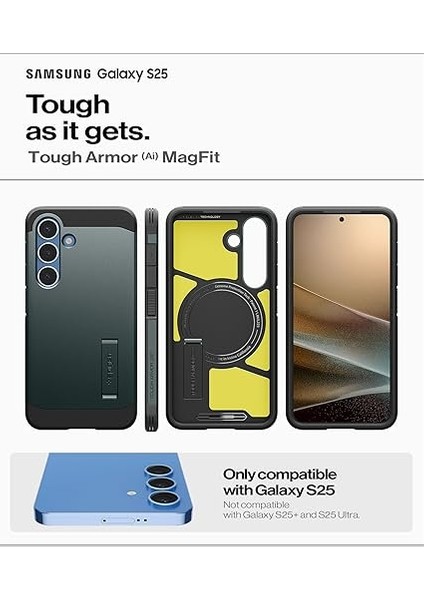 Galaxy S25 Ekstra Dayanıklı Kılıf Tough Armor Ai Hava Kanalı Teknolojisi™ Askeri Sınıf Koruma Magfit Özellikli Kickstand'lı Abyss Green Çift Katman Kapak - ACS09010 fiyatları