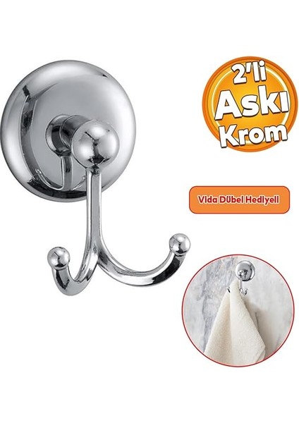 Vidalı Askılık Banyo Tuvalet Lavabo Havlu Bornoz Askısı Çatal Ikili Metal Askı Krom modelleri