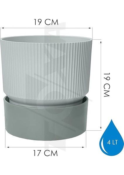 4 Adet Ixora Saksı Dekoratif Tabaklı Drenajlı Çiçek Saksısı (Gri, 4 Litre) fiyatları