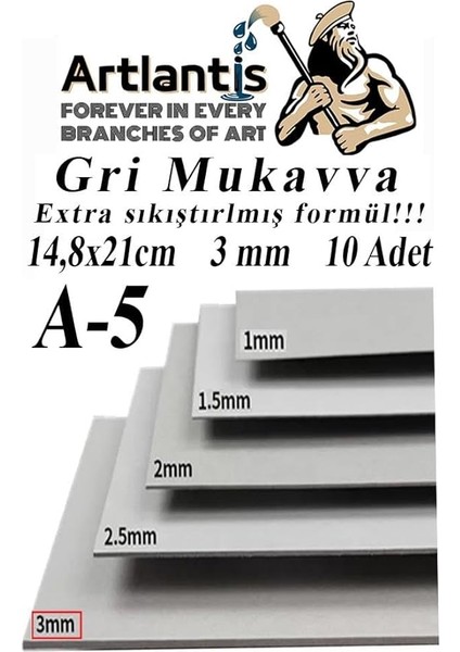 Mukavva Gri 3 mm 10 Adet 1 Paket 14,8X21 cm A-5 Mukavva 3 mm Kalınlığında A-5 Mukavva