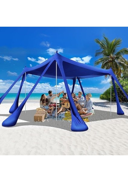 Plaj Gölgelik Tente Deniz Çadırı, Sahil Plaj Gölgeliği Kanopy, UPF50 Güneş Koruma, Açık Hava Deniz Şemsiyesi Tente Gölgelik Aile Kampı Balık Piknik Için Gölgelik, 300X300CM Derin Mavi