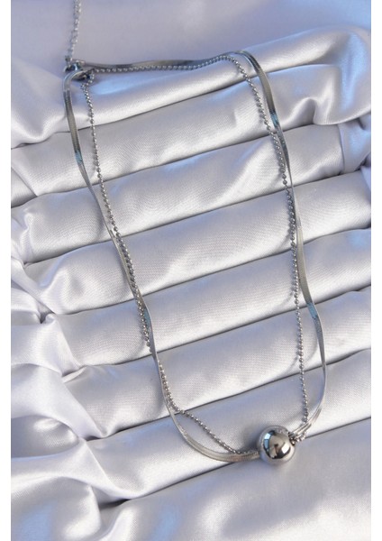 316L Çelik Çift Zincirli Gümüş Renk Topçuk Italyan Model Kolye modelleri