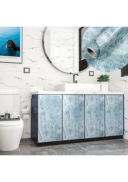 Mermer Desenli Masa Tezgah Mutfak Su Geçirmez Yapışkanlı Folyo Sticker Mavi 5x0,6m modelleri