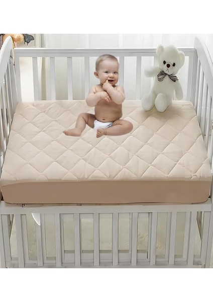 Pamuk Renkli Kapitone Fitted Su Sıvı Geçirmez Bebek-Çocuk Alezi, Park Yatak Beşik Yatak Alezi (Kahverengi, 70 x 110)