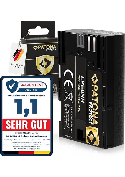 Protect V1 LP-E6NH Pil 2250 Mah 16.2 Wh 7.2V Kaliteli Pil, Ntc Sensörlü ve V1 Muhafazalı, Akıllı Sistem, En Yeni Nesil