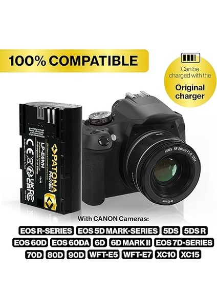 Protect V1 LP-E6NH Pil 2250 Mah 16.2 Wh 7.2V Kaliteli Pil, Ntc Sensörlü ve V1 Muhafazalı, Akıllı Sistem, En Yeni Nesil fırsatları