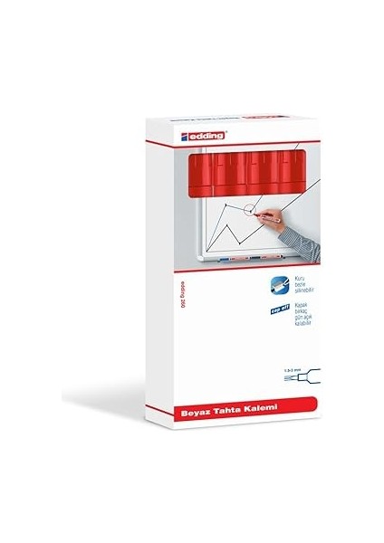 260 Beyaz Yazı Tahtası Kalemi, Kırmızı, 4'lü Set, Yuvarlak Uç 1,5-3 mm fiyatları