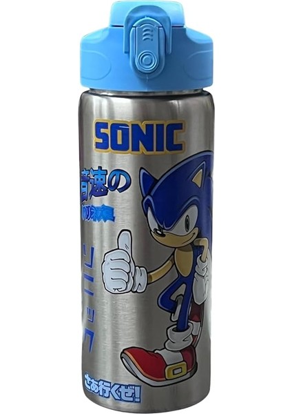 600ML Sonic Temalı Lisanslı Pipetli Kilitlenebilir Kapak Paslanmaz Çelik Termos Matara