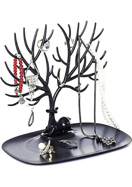 Geyik Tasarımlı Takı Standı, Yüzük, Küpe, Kolye Askılığı, Şık Mücevher Organizer, Estetik ve Dayanıklı Tasarım (Siyah)