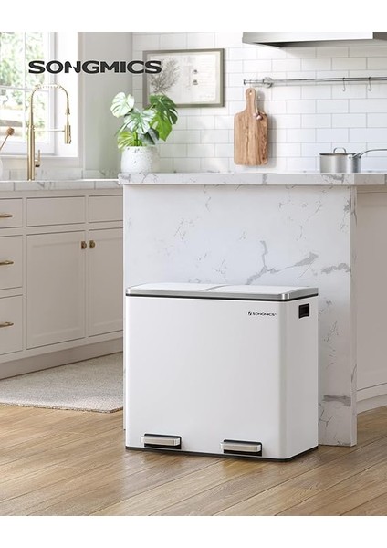 LTB48WT Mutfak Için 2 Bölmeli Pedallı Çöp Kutusu 2 x 24L Yumuşak Kapanış Plastik Iç Kovalı Çöp Kutusu, Ayak Pedallı ve Taşıma Saplı, Beyaz fiyatları