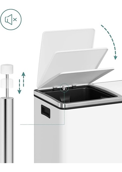 LTB48WT Mutfak Için 2 Bölmeli Pedallı Çöp Kutusu 2 x 24L Yumuşak Kapanış Plastik Iç Kovalı Çöp Kutusu, Ayak Pedallı ve Taşıma Saplı, Beyaz modelleri