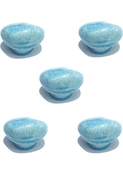 5 Adet Porselen Mavi Taş Düğme Tek Vidalı Mobilya Dolap Kulp