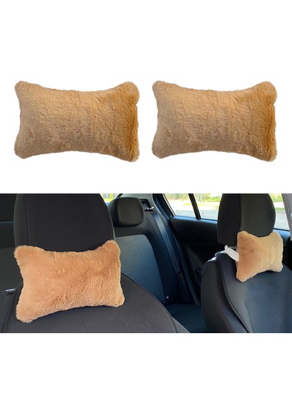 Yumuşak Peluşlu Ortopedik Araba Seyahat Boyun Yastığı 2'li Kahverengi