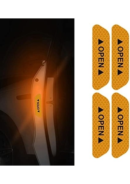 Araba Kapı Açık Uyarı Reflektörü Etiket Sticker 4'lü 9.5x2.5cm Sarı