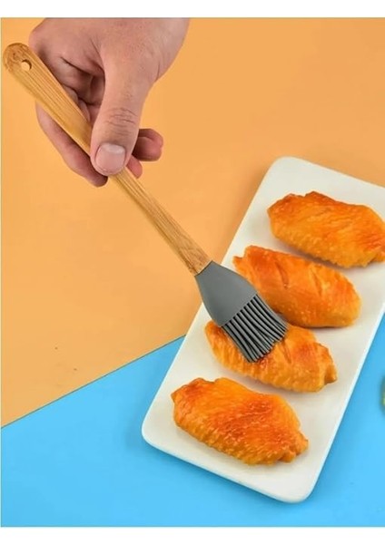 5'li Renkli Bambu Saplı Silikon Uçlu Spatula Fırçalı Kaşık Seti fırsatları