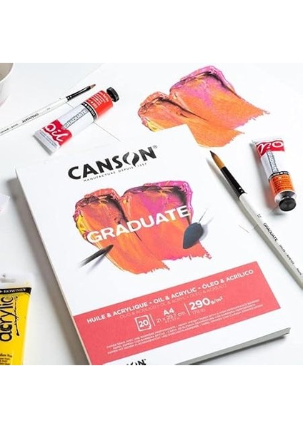 Graduate, Yağlı ve Akrilik Boya Kağıdı, Hafif Pürüzlü Yüzey, 290 G/m², Kısa Kenarda Yapıştırılmış Blok, Dın A4 21 x 29,7 Cm, Doğal Beyaz, 20 Yaprak fırsatları