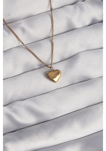 316L Çelik Gold Renk Kalp Model Love Kolye