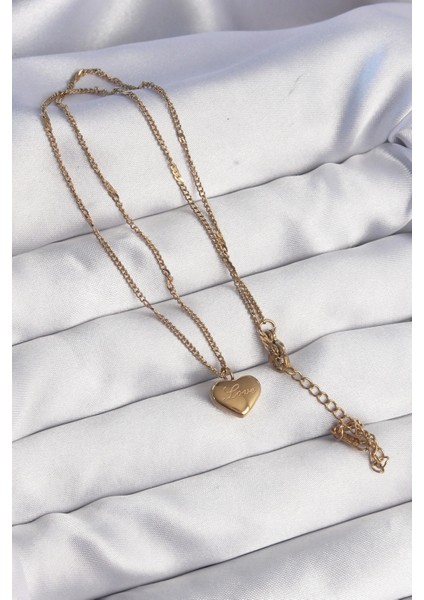 316L Çelik Gold Renk Kalp Model Love Kolye fiyatları