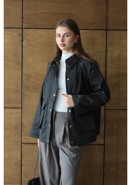 Kadın Süet Yaka Çıtçıtlı Mumlu Ceket