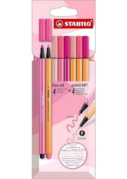 - Premium Keçeli Kalemler ve Ince Uçlu Kalemler - Pen 68 Point 88 - Pembe Tonları - 8'li Paket