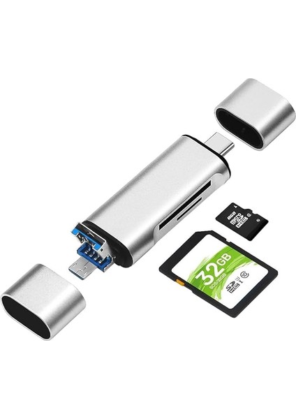 ADS-103 Macbook Uyumlu Type-C To USB 3.0 Flash Otg Veri Aktarım Sd Tf Tak Çalıştır Kart Okuyucu Çevirici Hub Adaptör