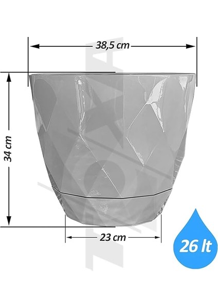 Yakamoz Prizma Saksı Drenajlı Tabaklı Plastik Çiçek Saksısı (Antrasit, 26 Lt) modelleri