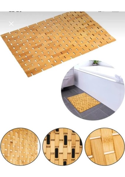 Bambu Banyo Paspası - Kaymaz Taban - Duş Paspası 40 x 60 cm