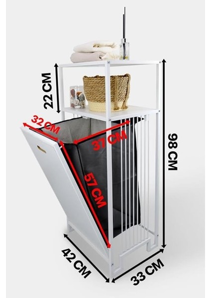 Metal Kirli Sepetli 2 Raflı Çok Amaçlı Banyo Düzenleyici Raf Organizer Beyaz – MRS-007 C1-1-369 fiyatları