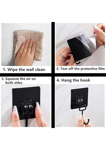 10 Adet Duvara, Dolapa Yapışan Güçlü Yapışkanlı Siyah Duvar Askısı, Delmeden, Vida Kullanmadan Pratik Çözüm fırsatları