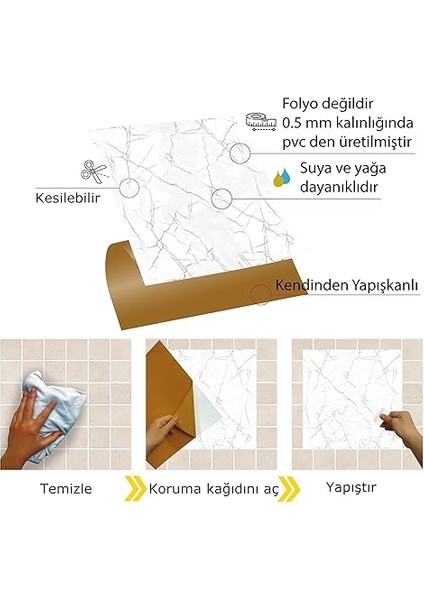 Kendinden Yapışkanlı Silver Desenli Pvc Karo, Yapışkanlı Fayans Kaplama, Fayans Çıkartması, Zemin Duvar Karosu 30X30 cm (11 Adet / 1 M²) modelleri