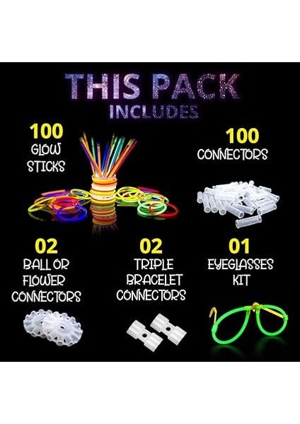 Glow Sticks 100 Parça, Neon Parlayan Düğünler, Parlayan Bilezikler, Parlayan Çubuklar, Kolyeler ve Parlak Gözlük Setleri, Noel ve Yılbaşı Partisi Için Mükemmel, Çok Renkli fiyatları